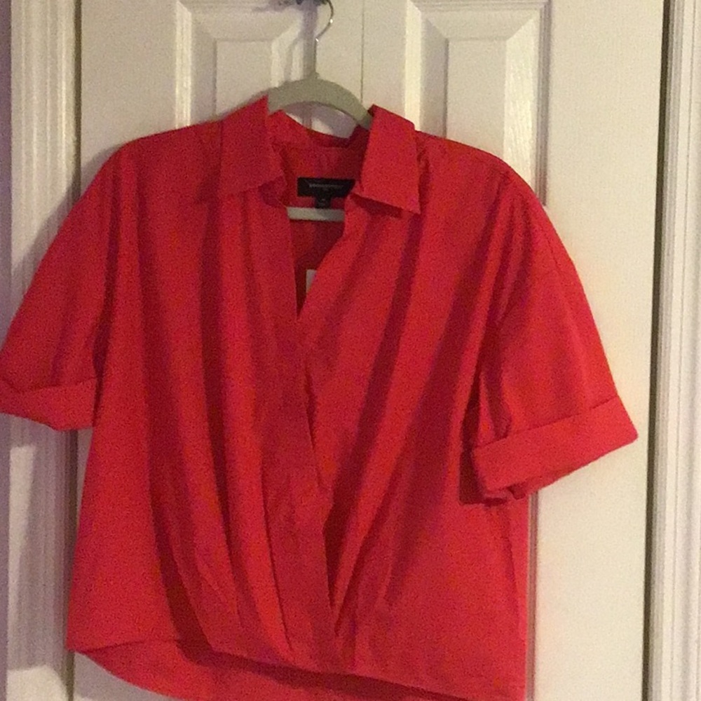 Banana Republic Redish Pink collared wrap popover top, new